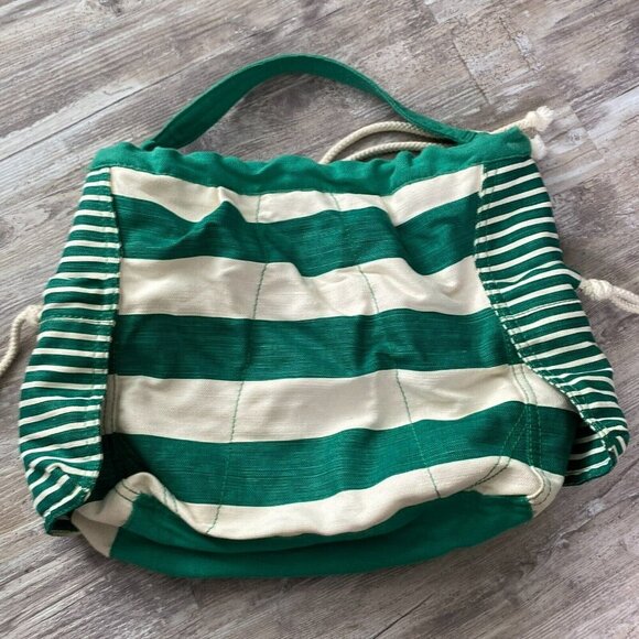 Gap Hobo Beach Pool Tote Bag White Green Weekender Rope Drawstring Snap Recycled - Picture 6 of 16